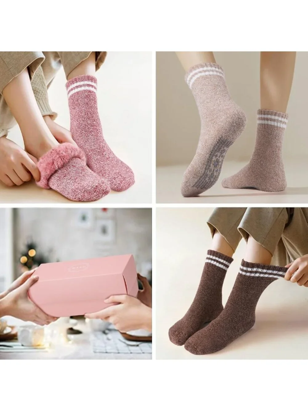 Cozy Non-Slip Thermal Slipper Socks for Women - 4 Pairs Soft Hospital Wear
